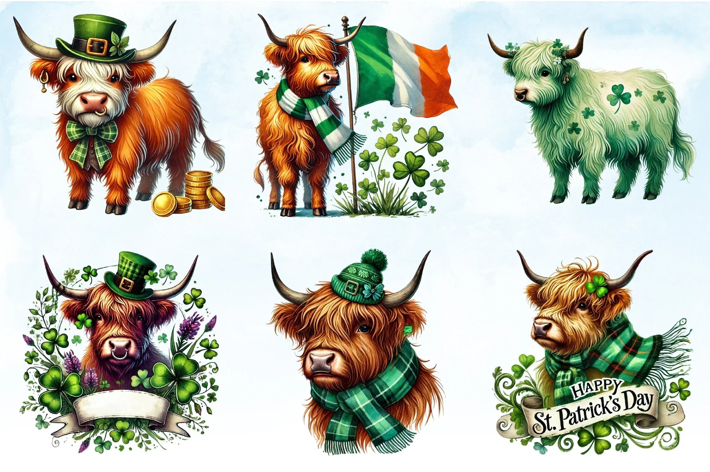 St Patrick's Day Highland Cow Clipart Bundle - CraftNest - Digital Crafting and Art