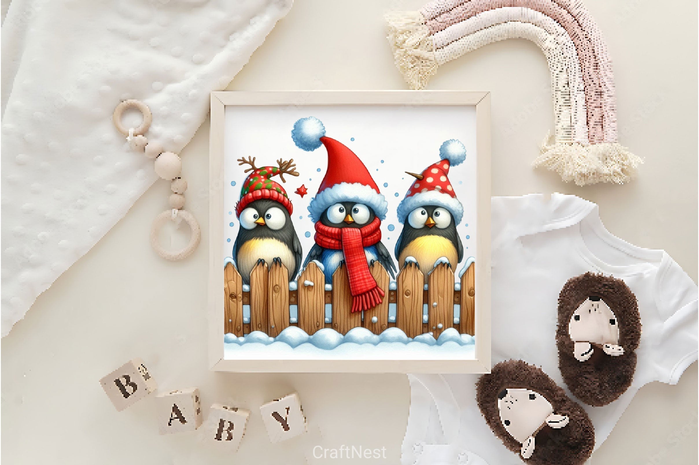 Christmas Bird On Fence Clipart Bundle 2