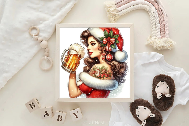 Christmas Pin Up Girls Beer Mug Clipart Bundle - CraftNest - Digital Crafting and Art