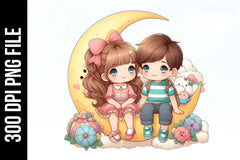 Boy & Girl Moon Clipart Bundle - CraftNest - Digital Crafting and Art