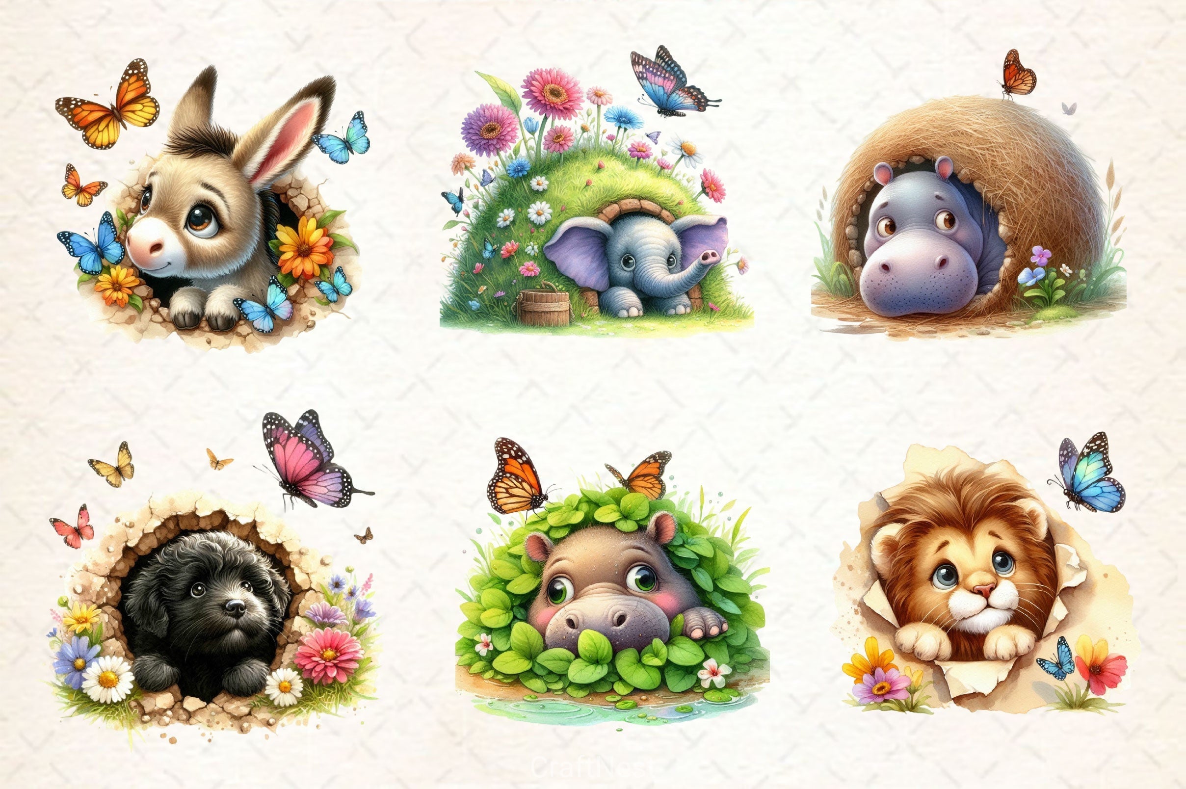 Funny Animals Hole Clipart Bundle 4