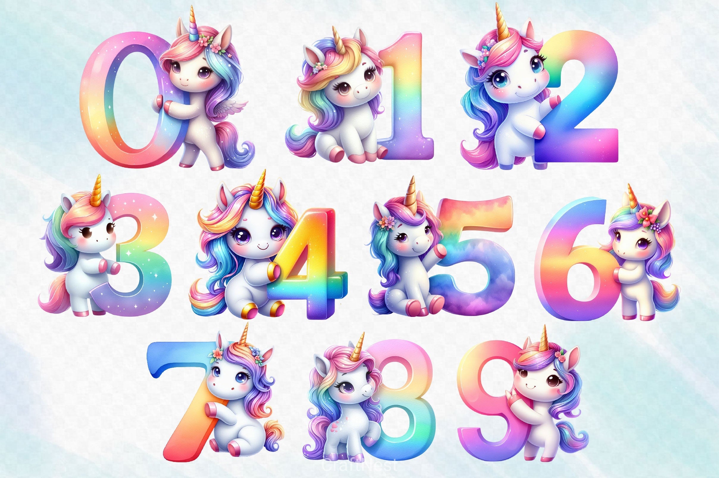 Cute Unicorn Alphabet Clipart Bundle