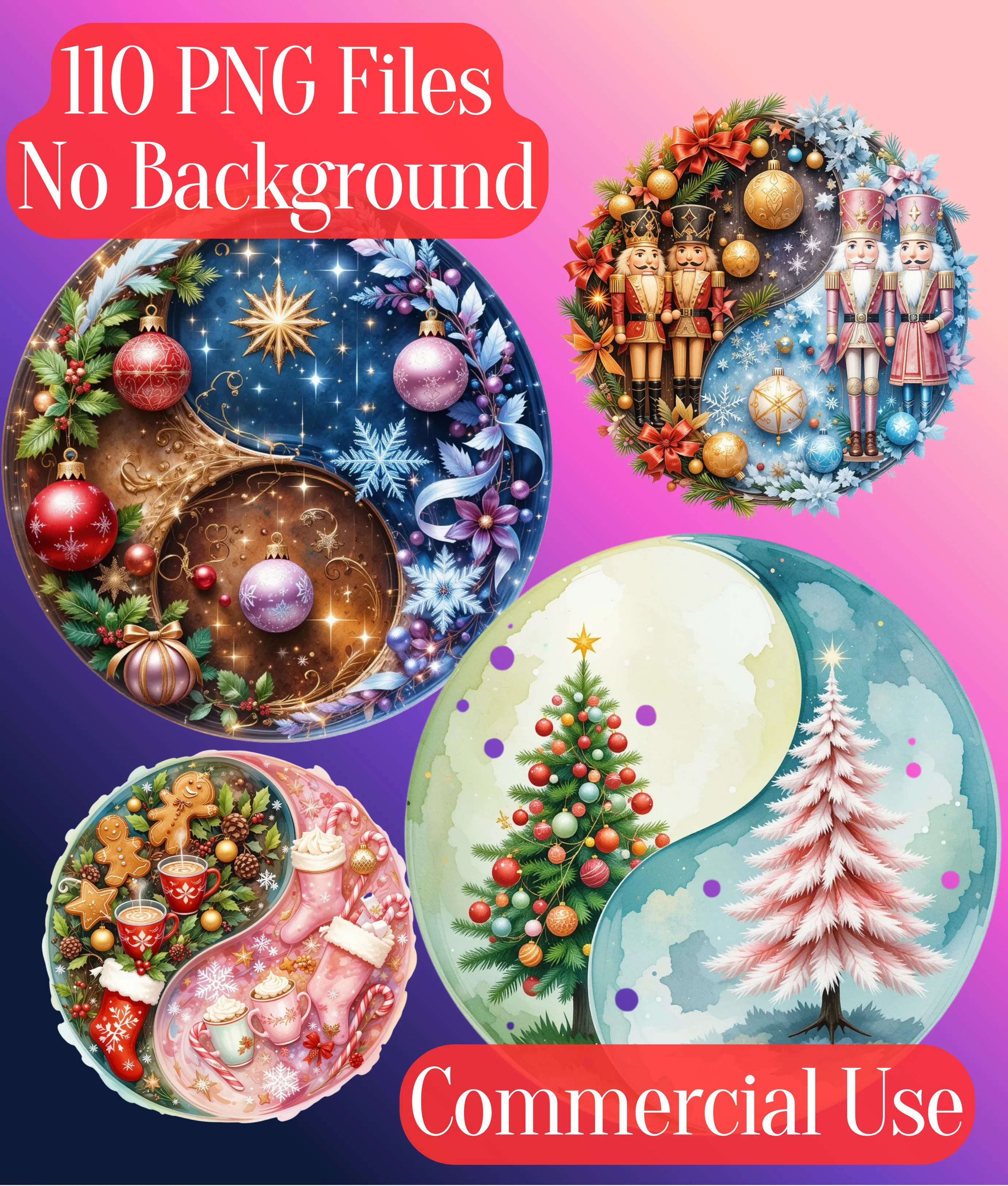Yin Yang Christmas Clipart Bundle - CraftNest - Digital Crafting and Art