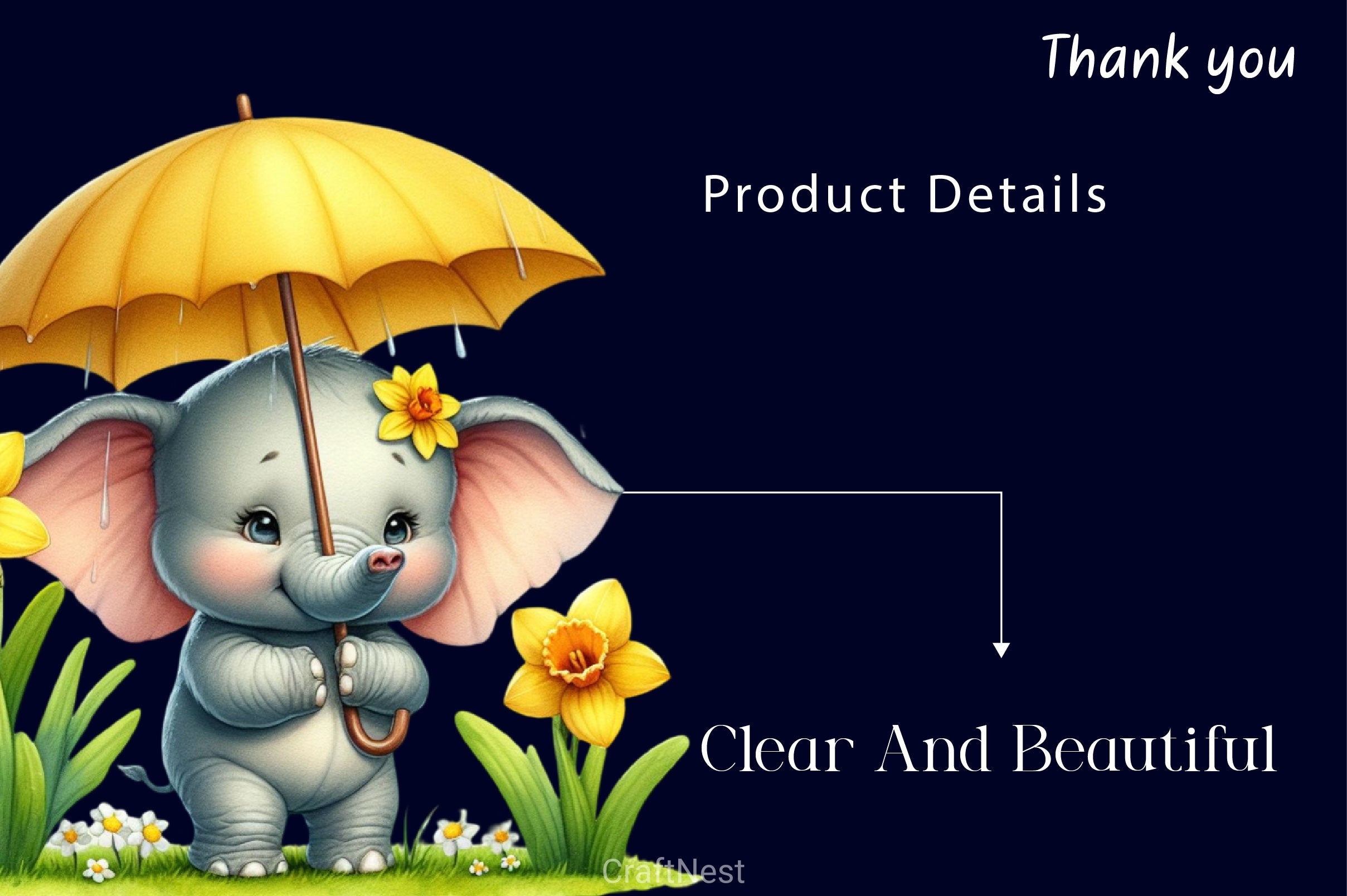 Cute Elephant Under The Rain Clipart Bundle