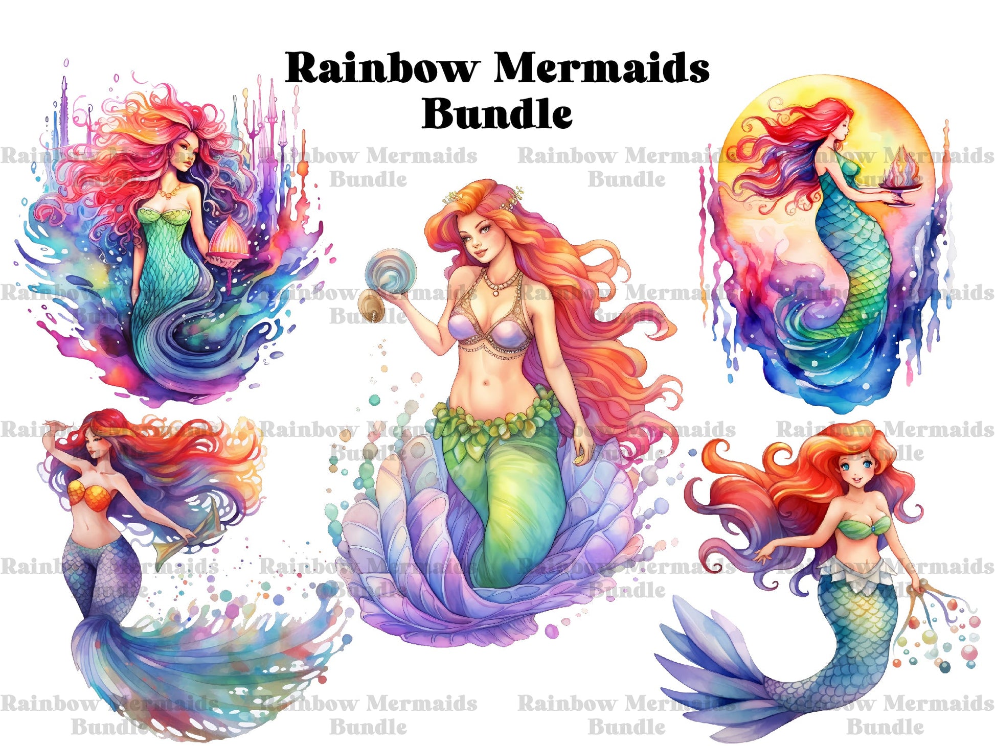 Rainbow Mermaids Clipart - CraftNest