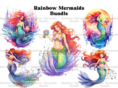 Rainbow Mermaids Clipart - CraftNest