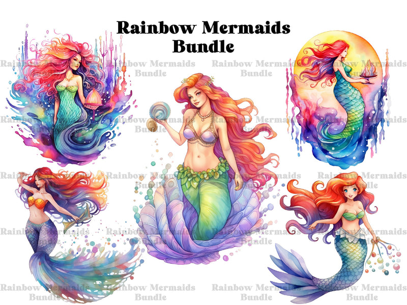 Rainbow Mermaids Clipart - CraftNest