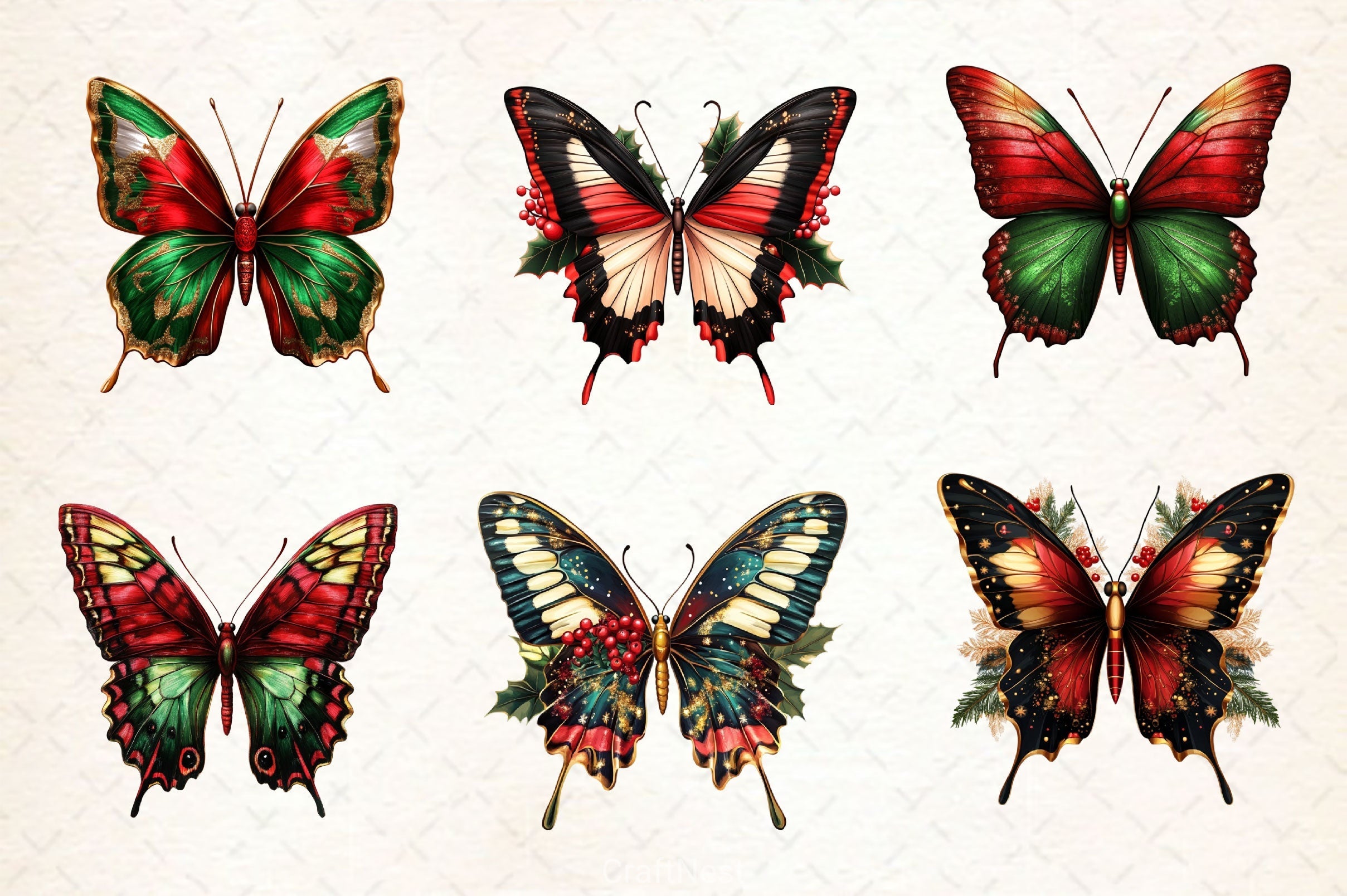 Christmas Butterfly Clipart Bundle 2