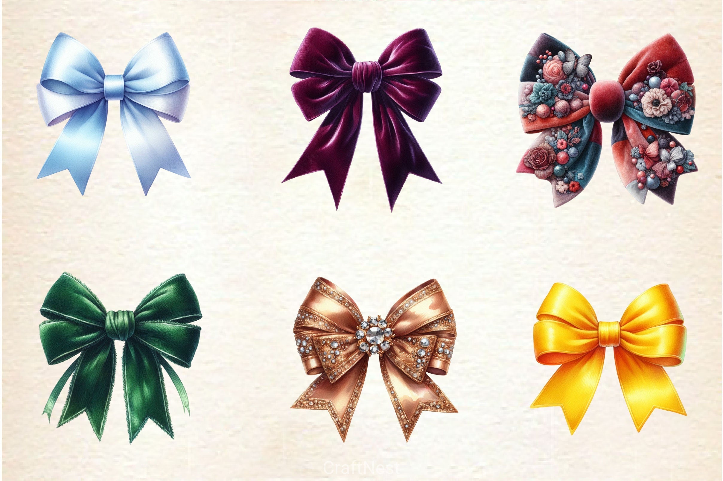 Velvet Bows Clipart Bundle 2