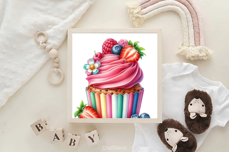 Strawberry Cupcake Clipart Bundle - CraftNest - Digital Crafting and Art