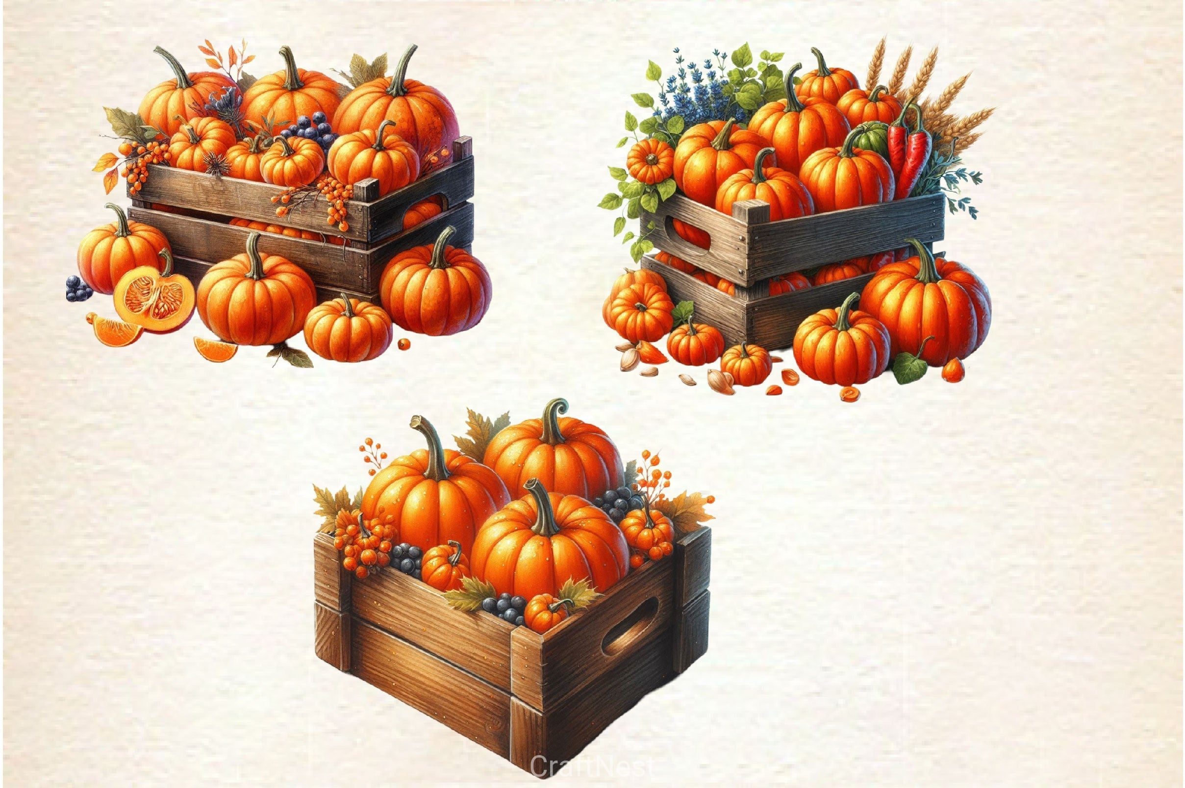 Pumpkin Wooden Box Clipart Bundle
