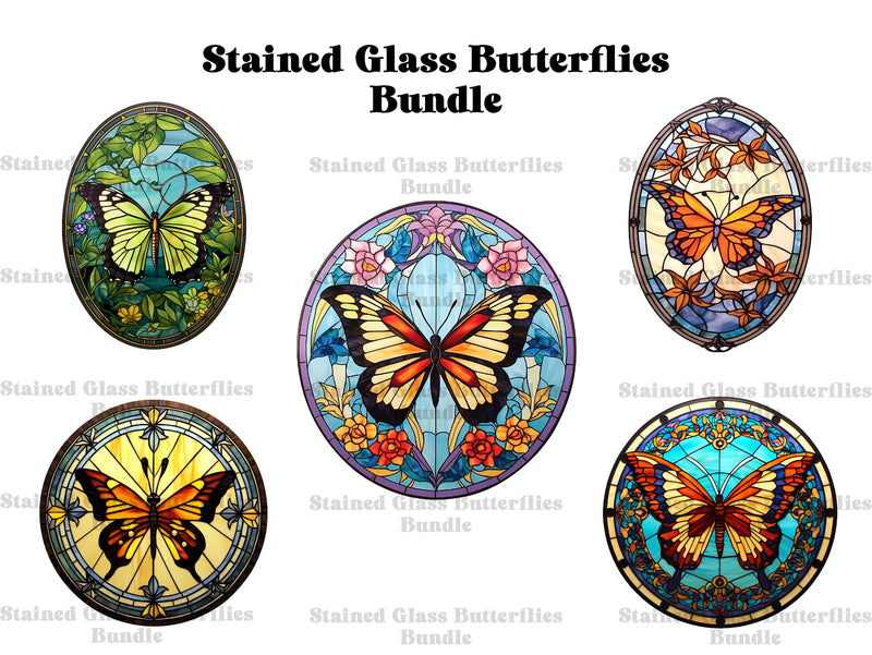 Stained Glass Butterflies Clipart - CraftNest