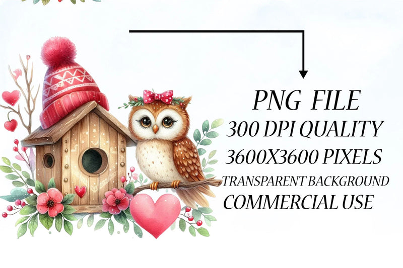 Valentine Owl & House Clipart Bundle - CraftNest - Digital Crafting and Art