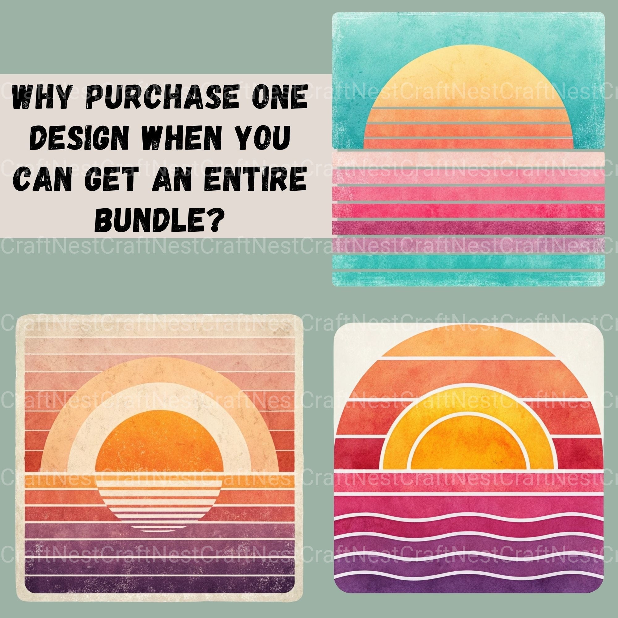 Retro Sunsets Square Clipart Bundle