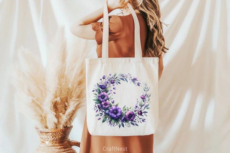 Purple Floral Wreath Clipart Bundle - CraftNest - Digital Crafting and Art