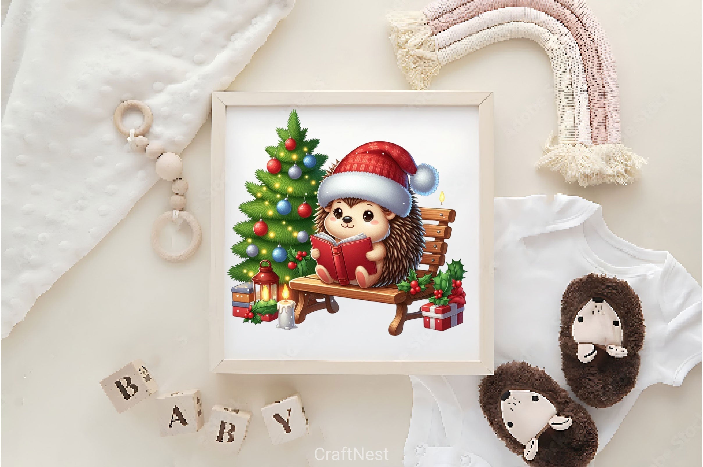 Cute Christmas Hedgehog Clipart Bundle
