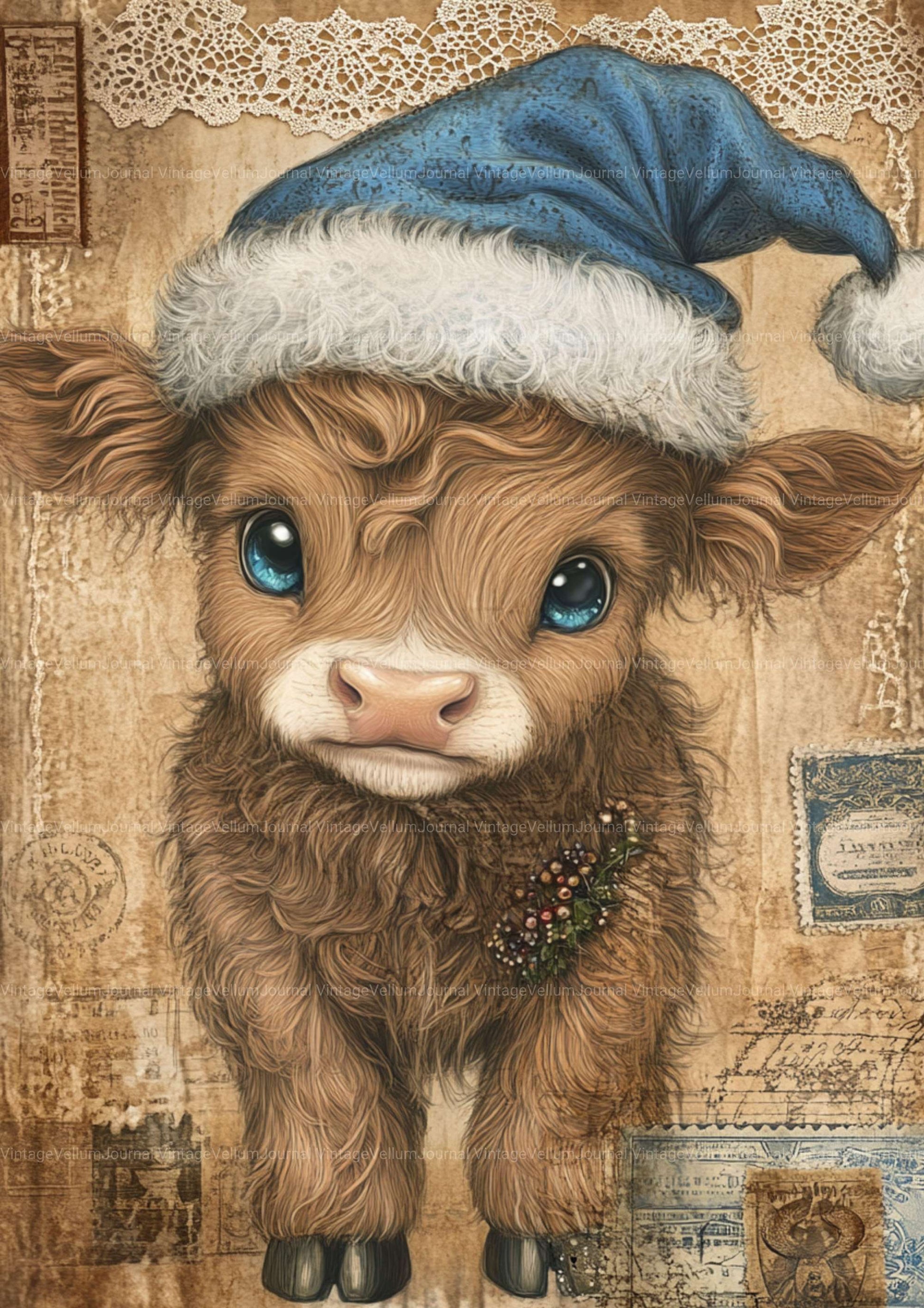 Highland Cow Christmas Junk Journal Pages - CraftNest - Digital Crafting and Art