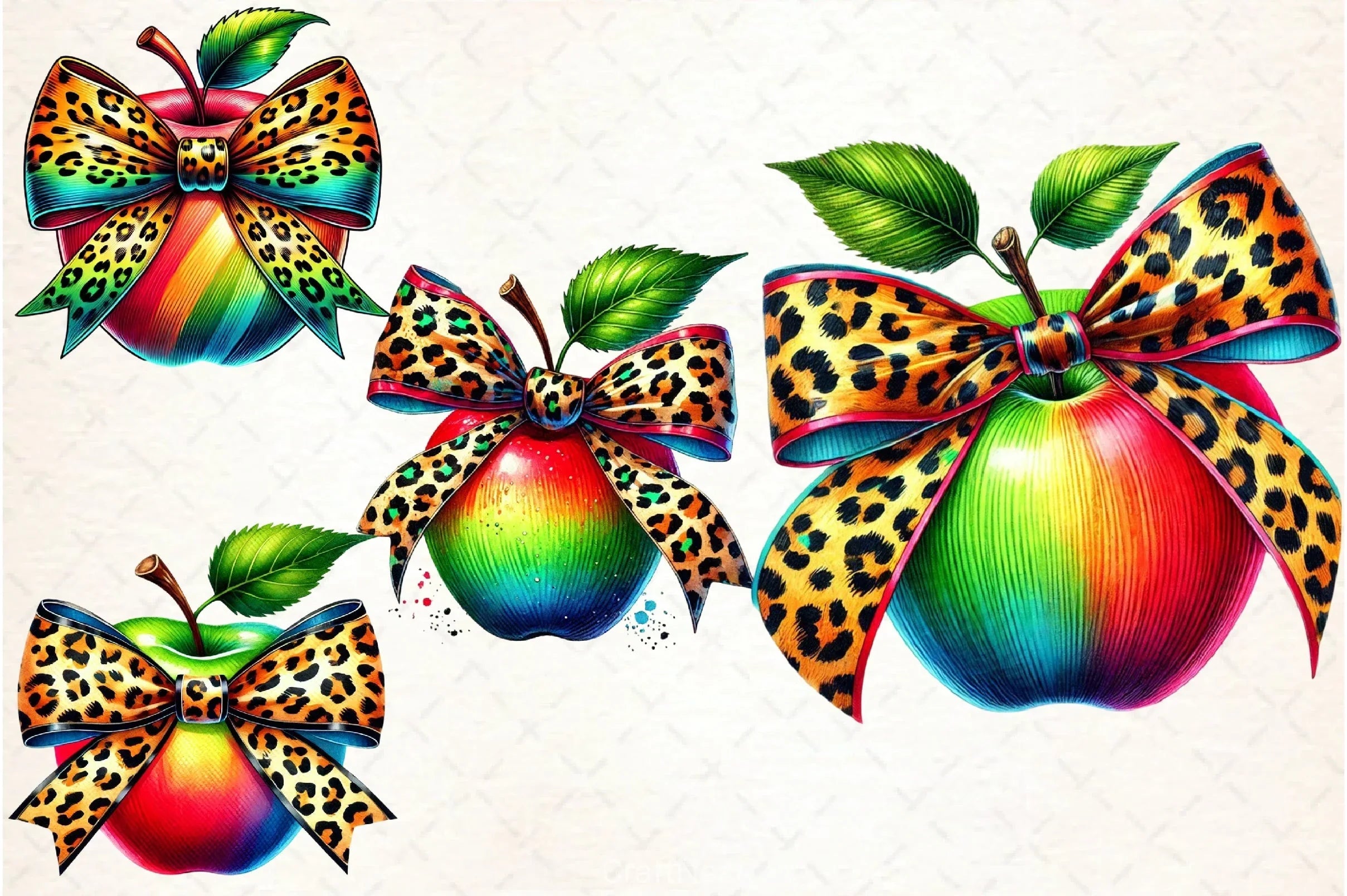 Leopard Apple Bow Clipart Bundle - CraftNest - Digital Crafting and Art