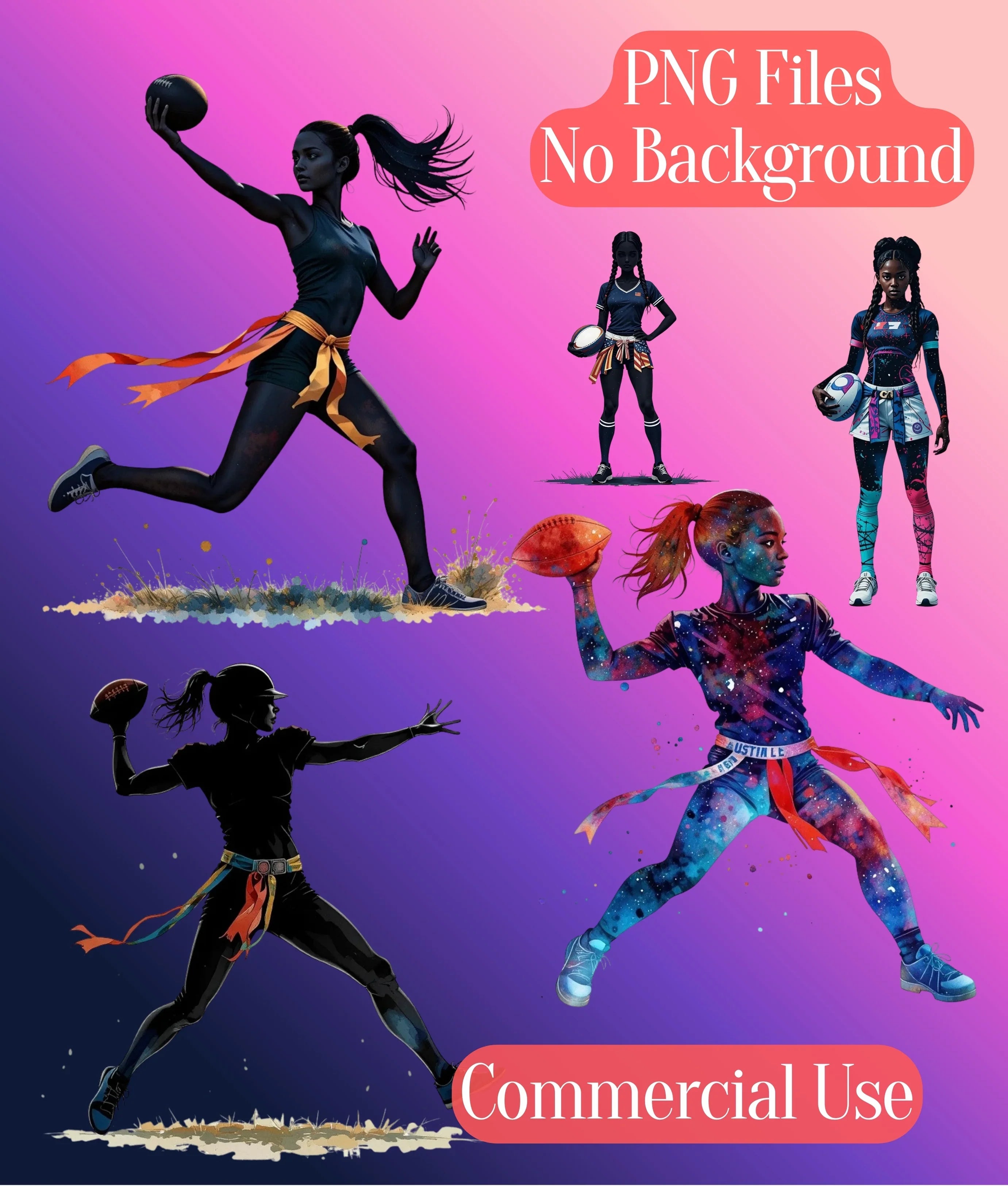Girls Flag Football Silhouette Clipart Bundle - CraftNest - Digital Crafting and Art