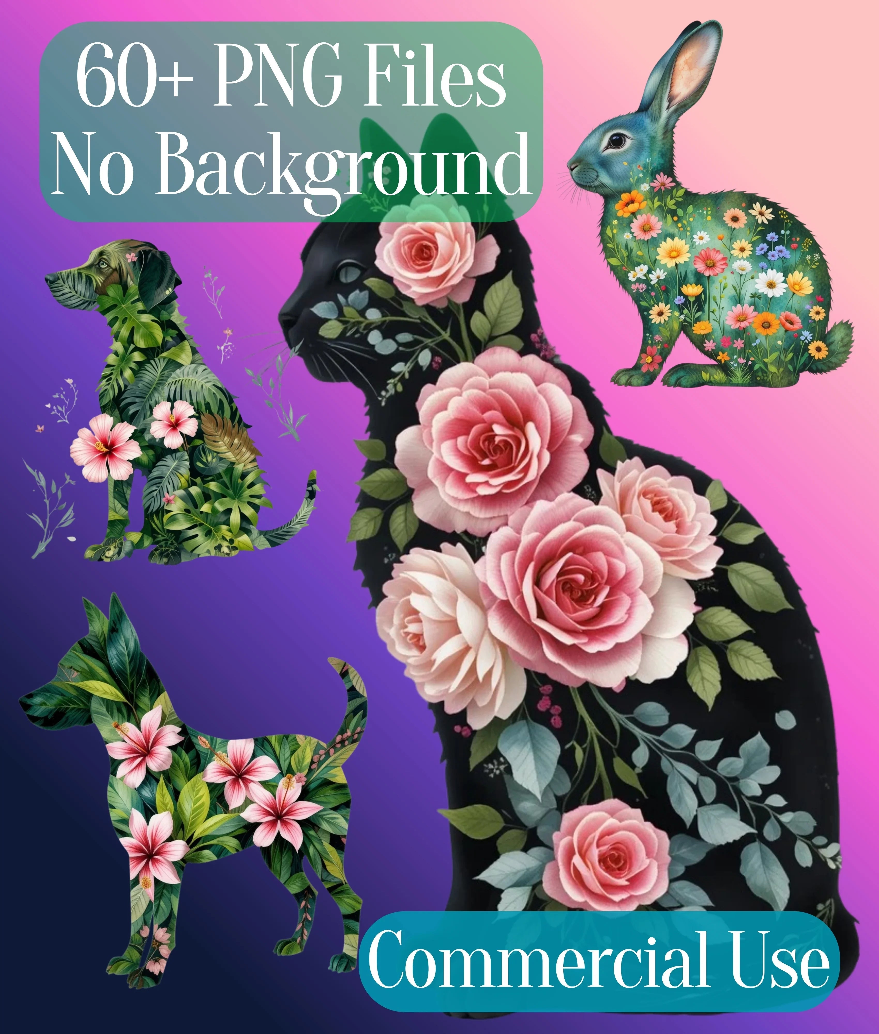 Floral Animal Silhouette Clipart Bundle - CraftNest - Digital Crafting and Art