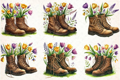 Vintage Boots with Flowers Clipart Bundle - CraftNest - Digital Crafting and Art