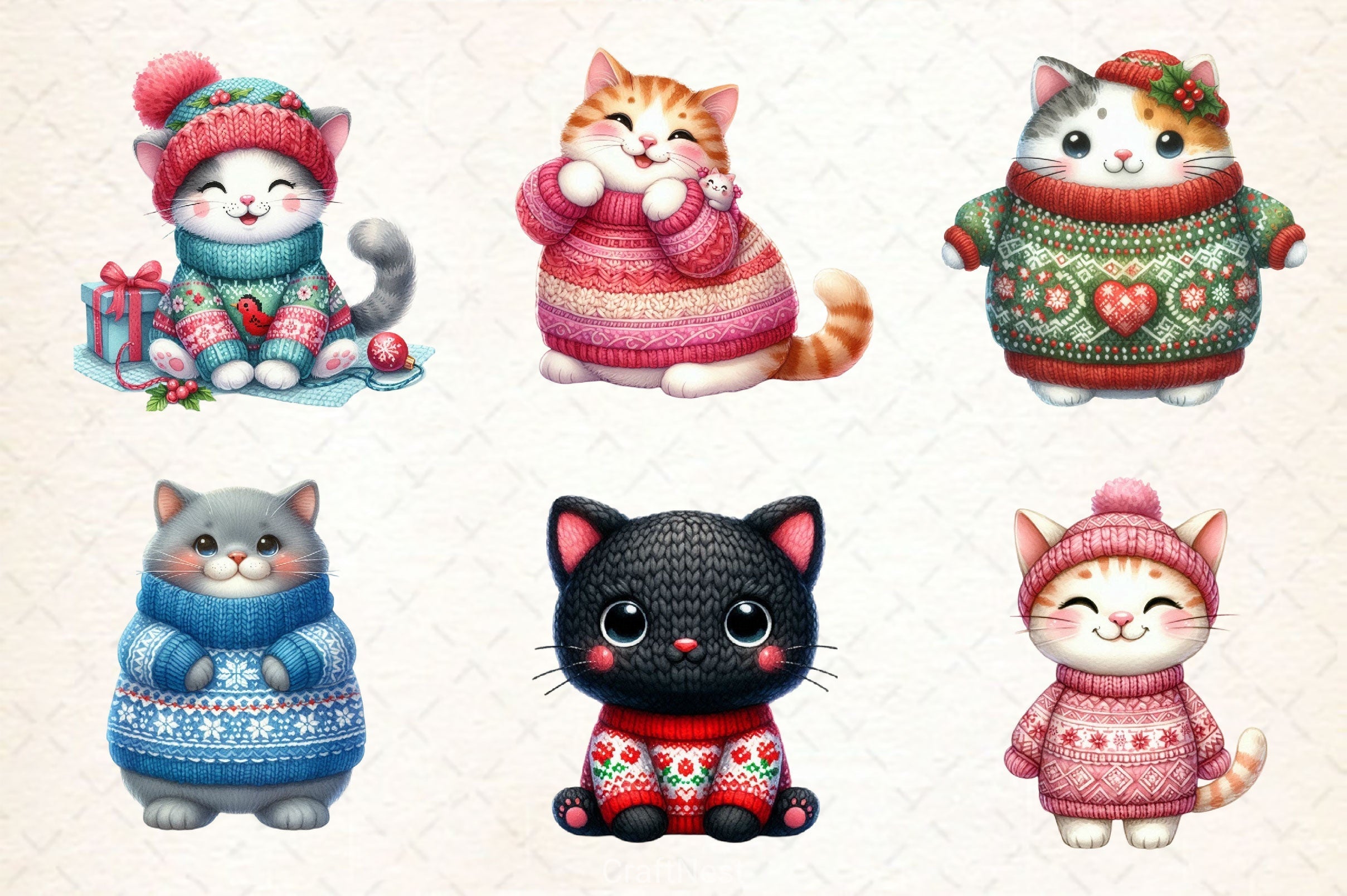 Cute Christmas Cat Clipart Bundle