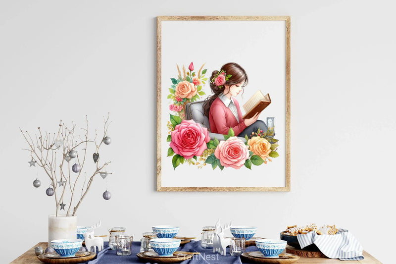 Beautiful Girl Reading Clipart Bundle - CraftNest - Digital Crafting and Art