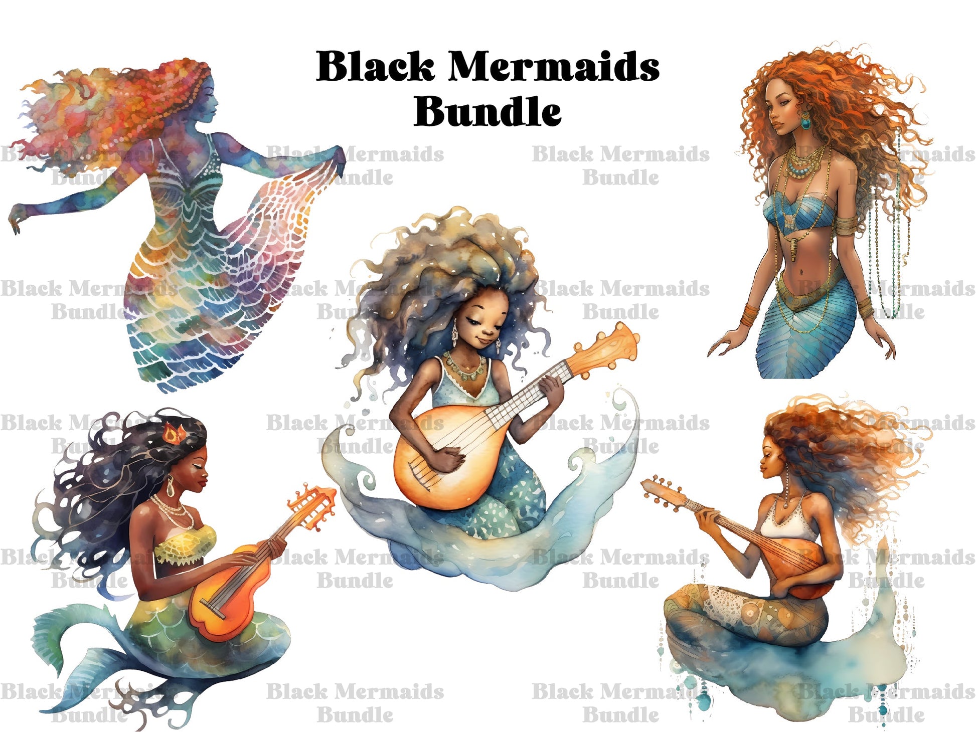 Black Mermaids Clipart - CraftNest