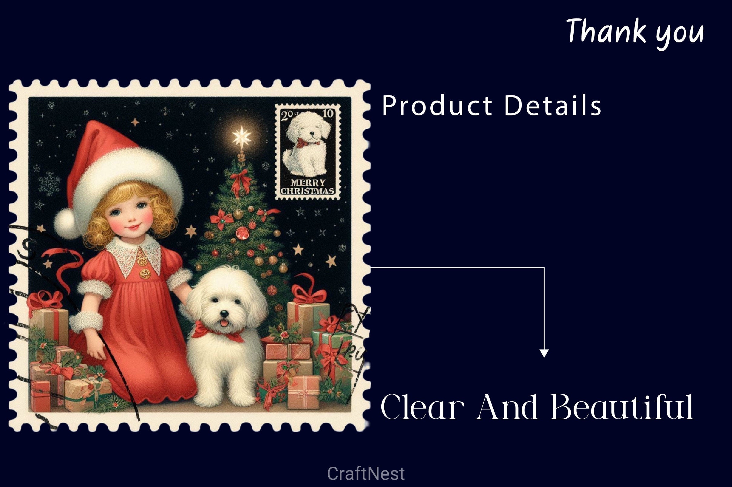 Christmas Girl Postage Stamps Clipart Bundle 2
