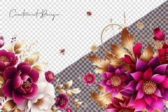 Magenta And Gold Floral Clipart Bundle - CraftNest - Digital Crafting and Art