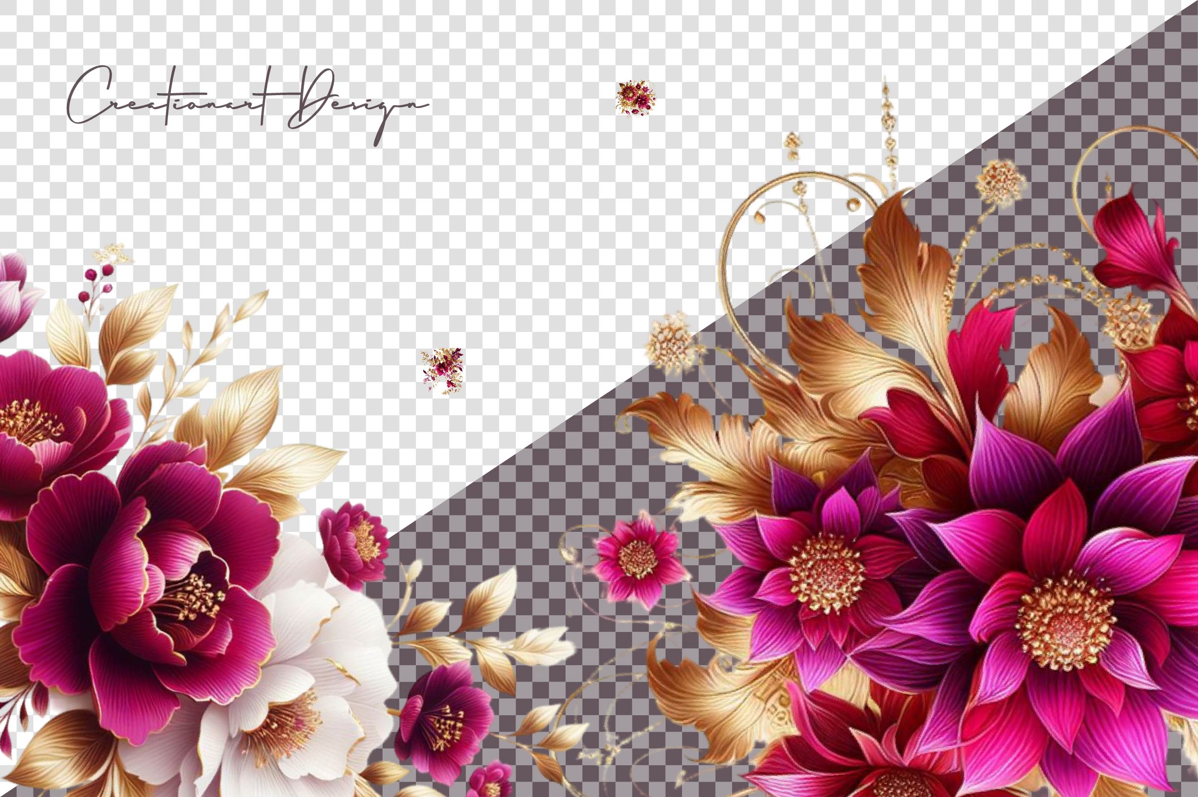 Magenta And Gold Floral Clipart Bundle - CraftNest - Digital Crafting and Art