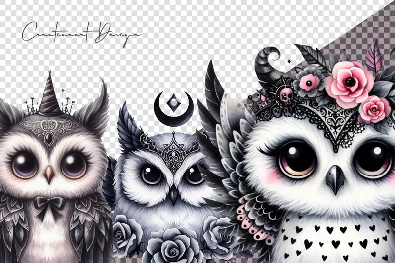 Gothic Owls Clipart Bundle - CraftNest - Digital Crafting and Art