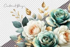 Teal And Gold Roses Clipart Bundle - CraftNest - Digital Crafting and Art