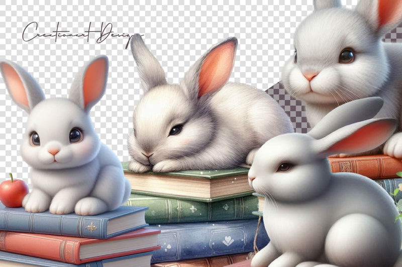 Rabbit Sitting Book Clipart Bundle - CraftNest - Digital Crafting and Art