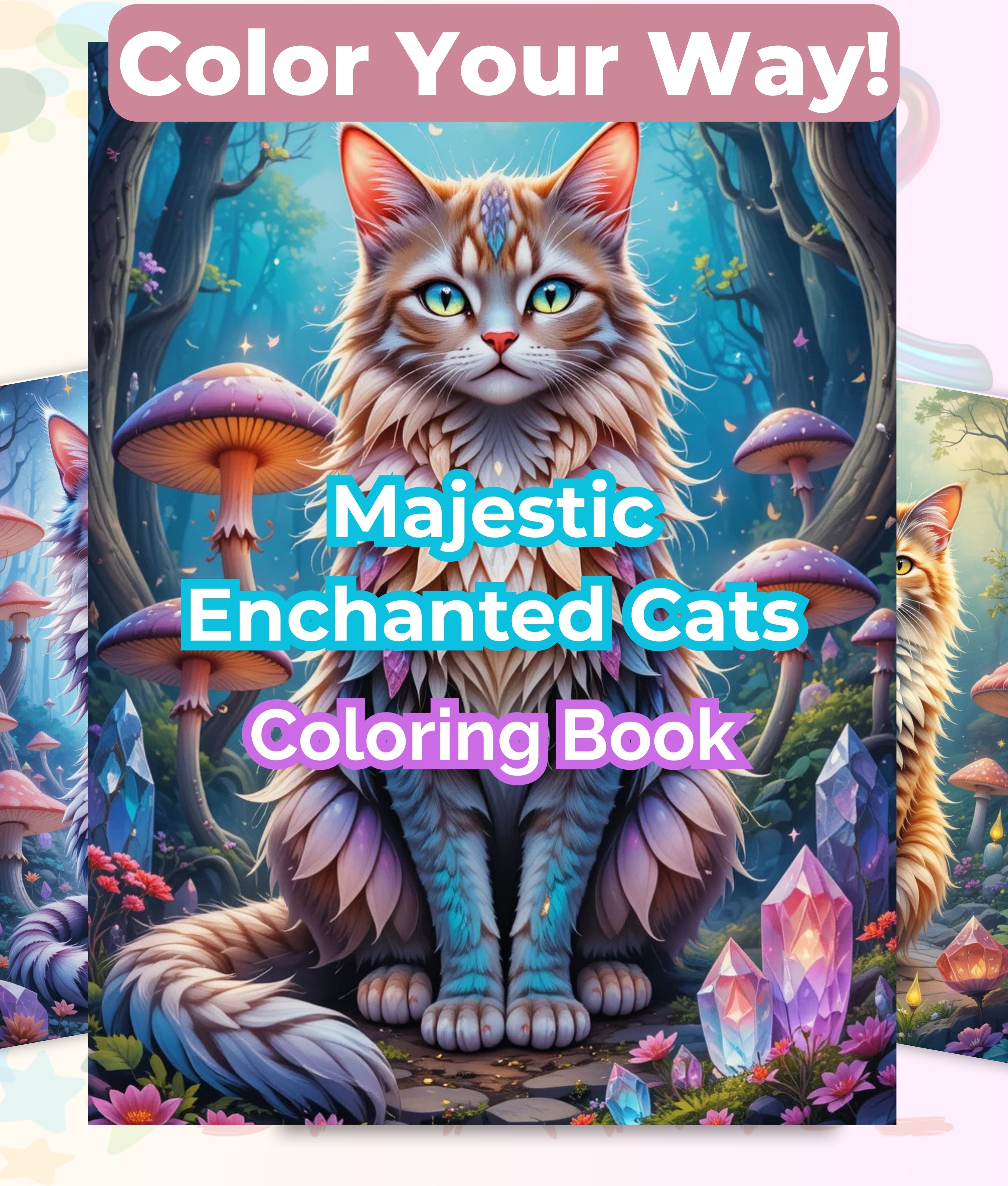 Majestic Enchanted Cats Coloring Book Bundle