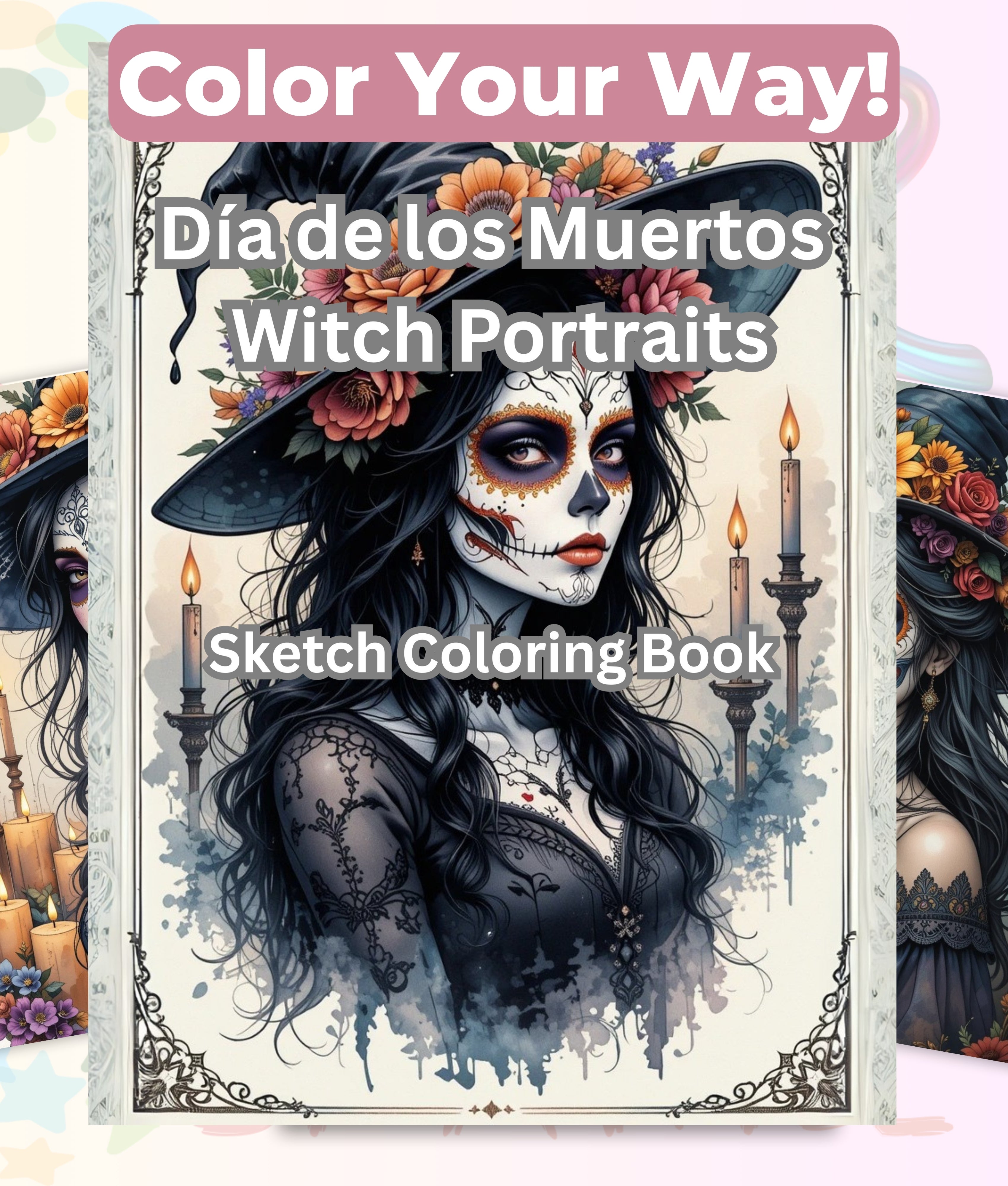 Día de los Muertos Witch Sketch Coloring Book Bundle