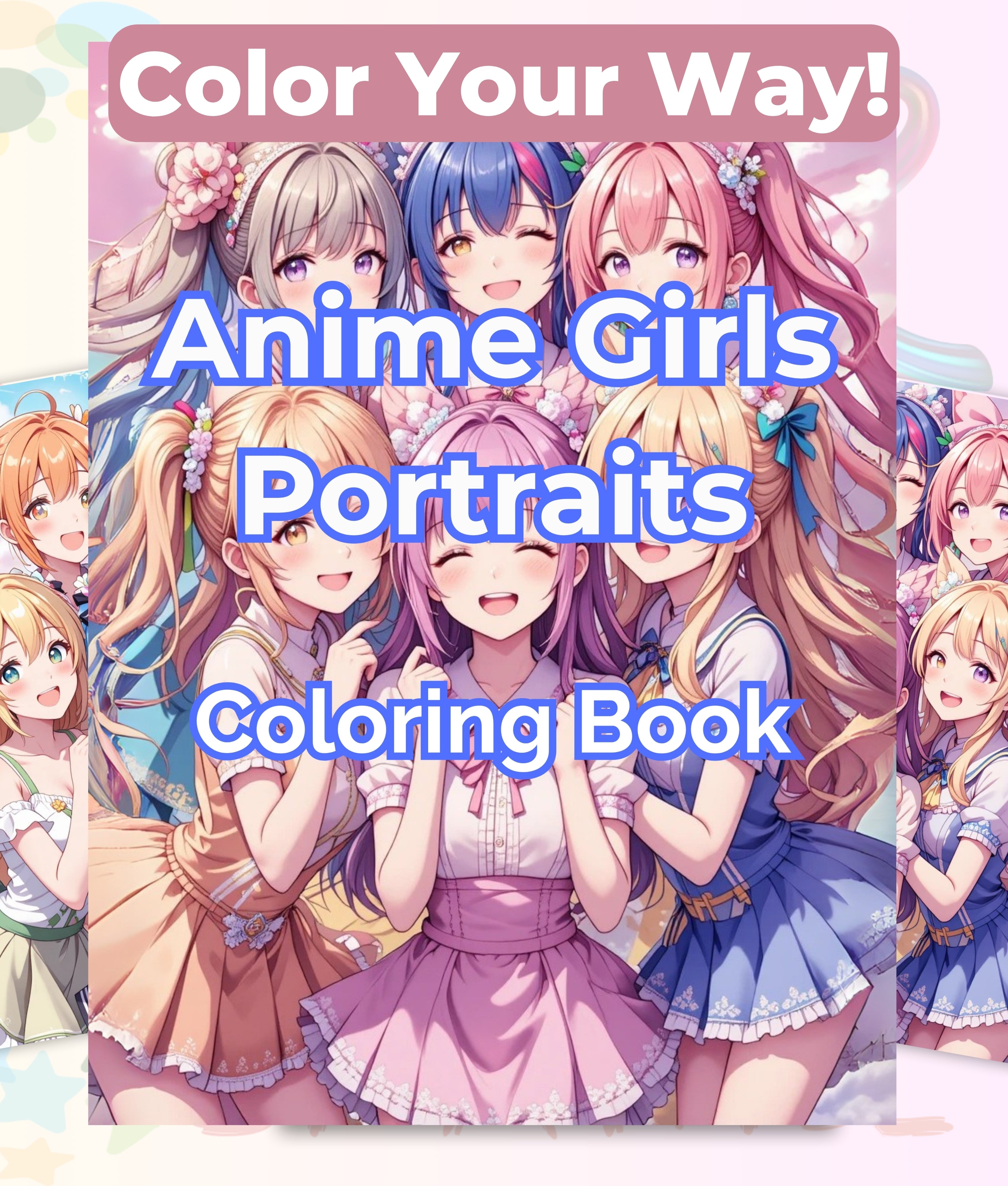 Anime Girls Portraits Coloring Book Bundle