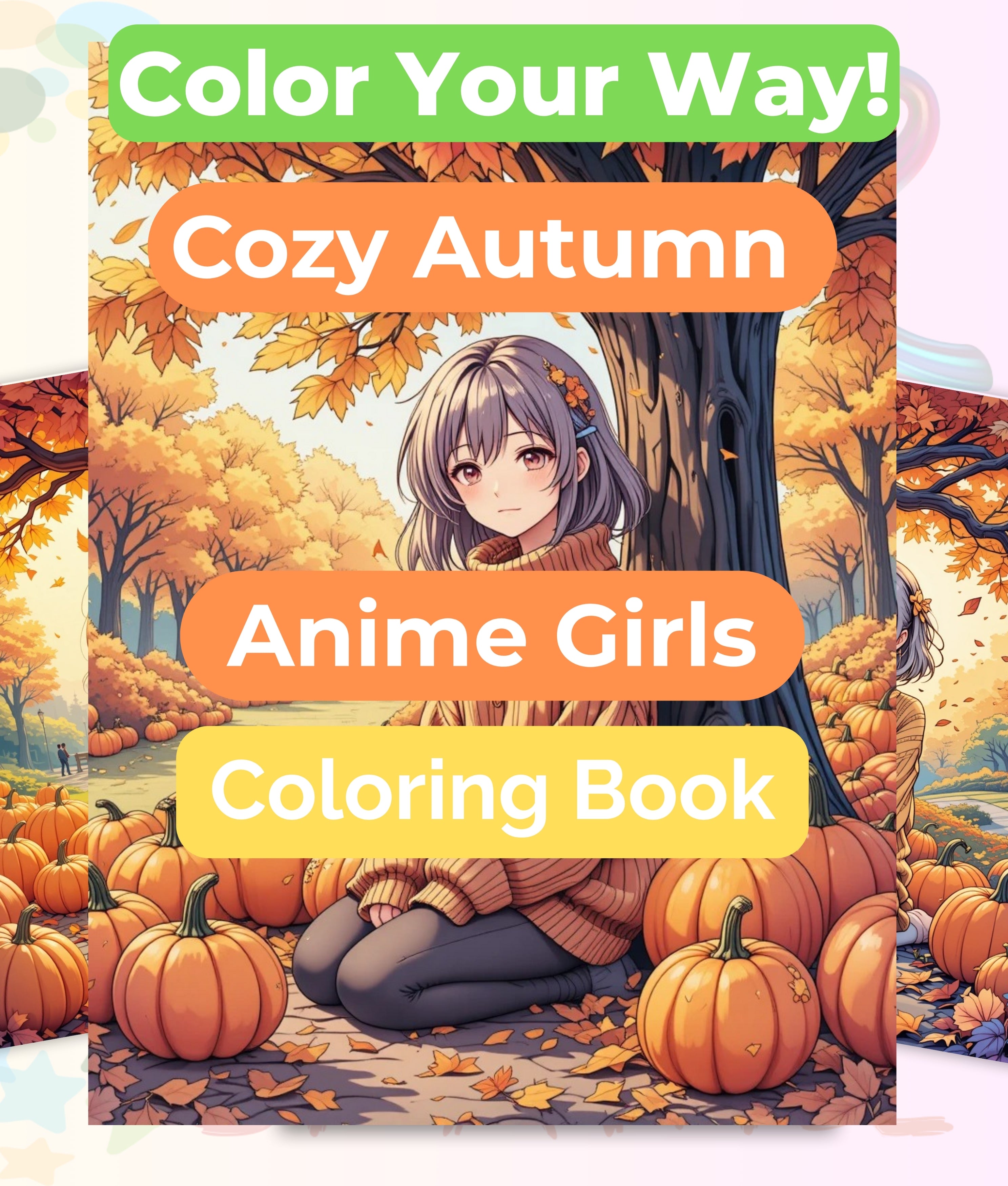 Cozy Autumn Anime Girls Coloring Book Bundle