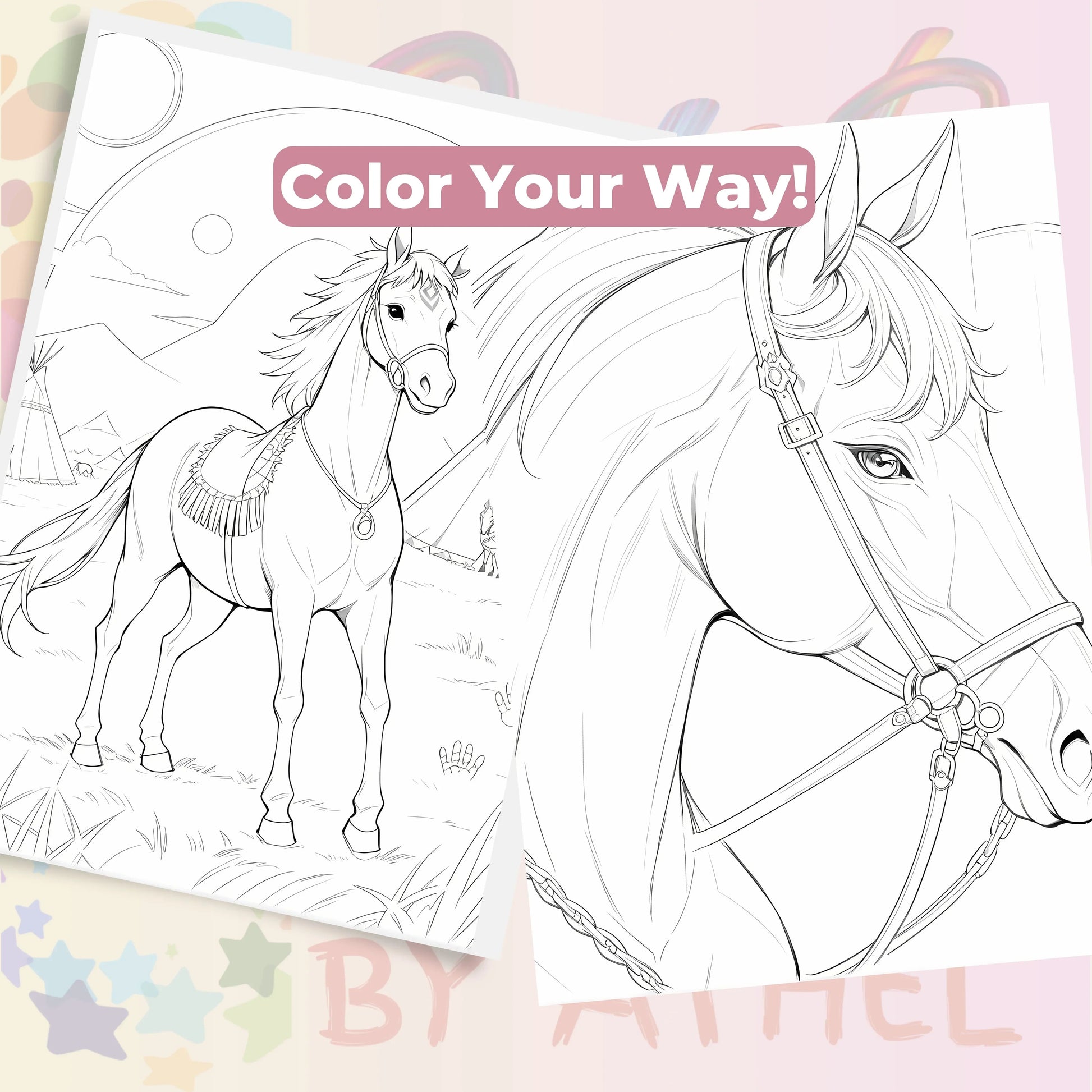 Horses Coloring Books Bundle - CraftNest - Digital Crafting and Art