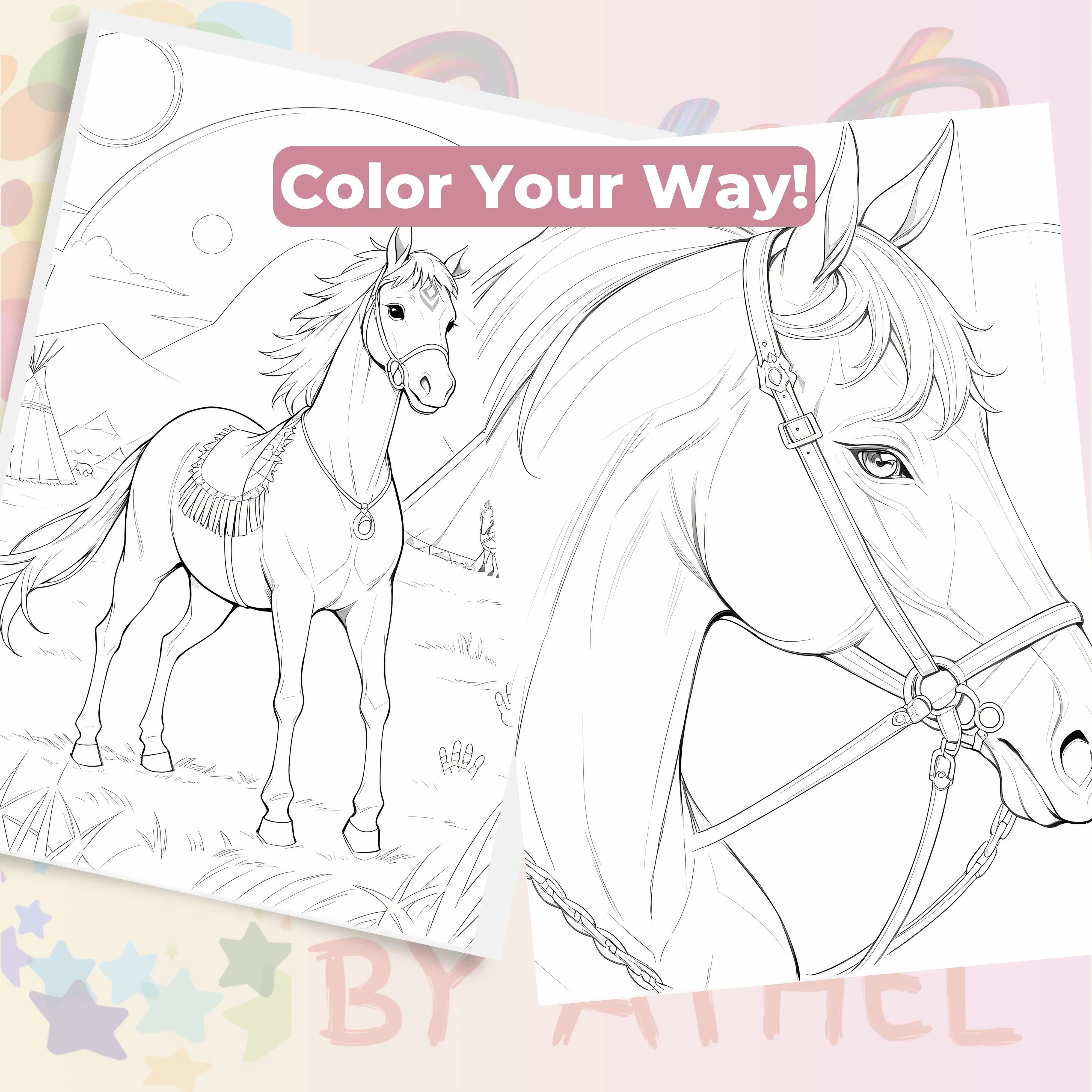 Horses Coloring Books Bundle - CraftNest - Digital Crafting and Art
