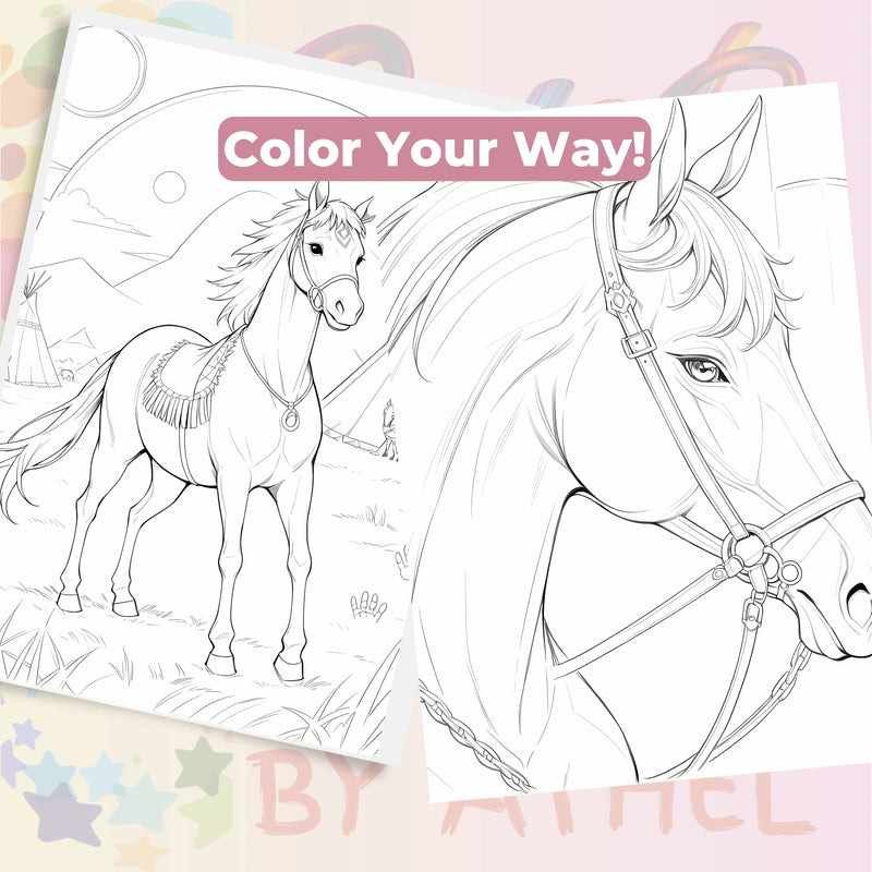 Horses Coloring Books Bundle - CraftNest - Digital Crafting and Art
