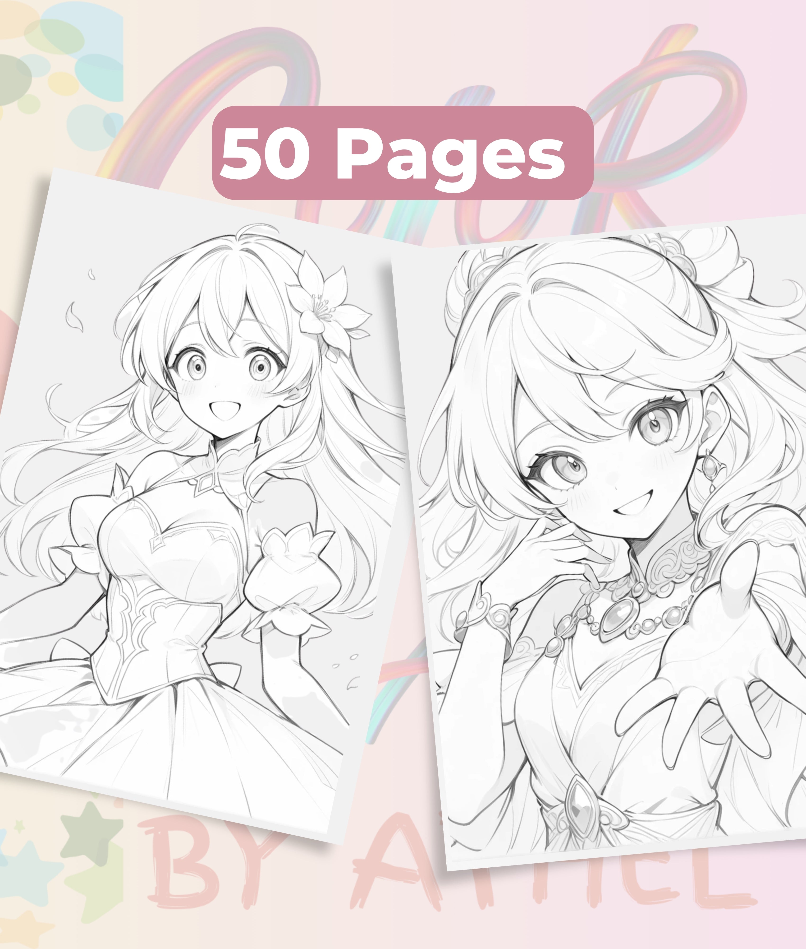 Anime Girls Portraits Coloring Book Bundle