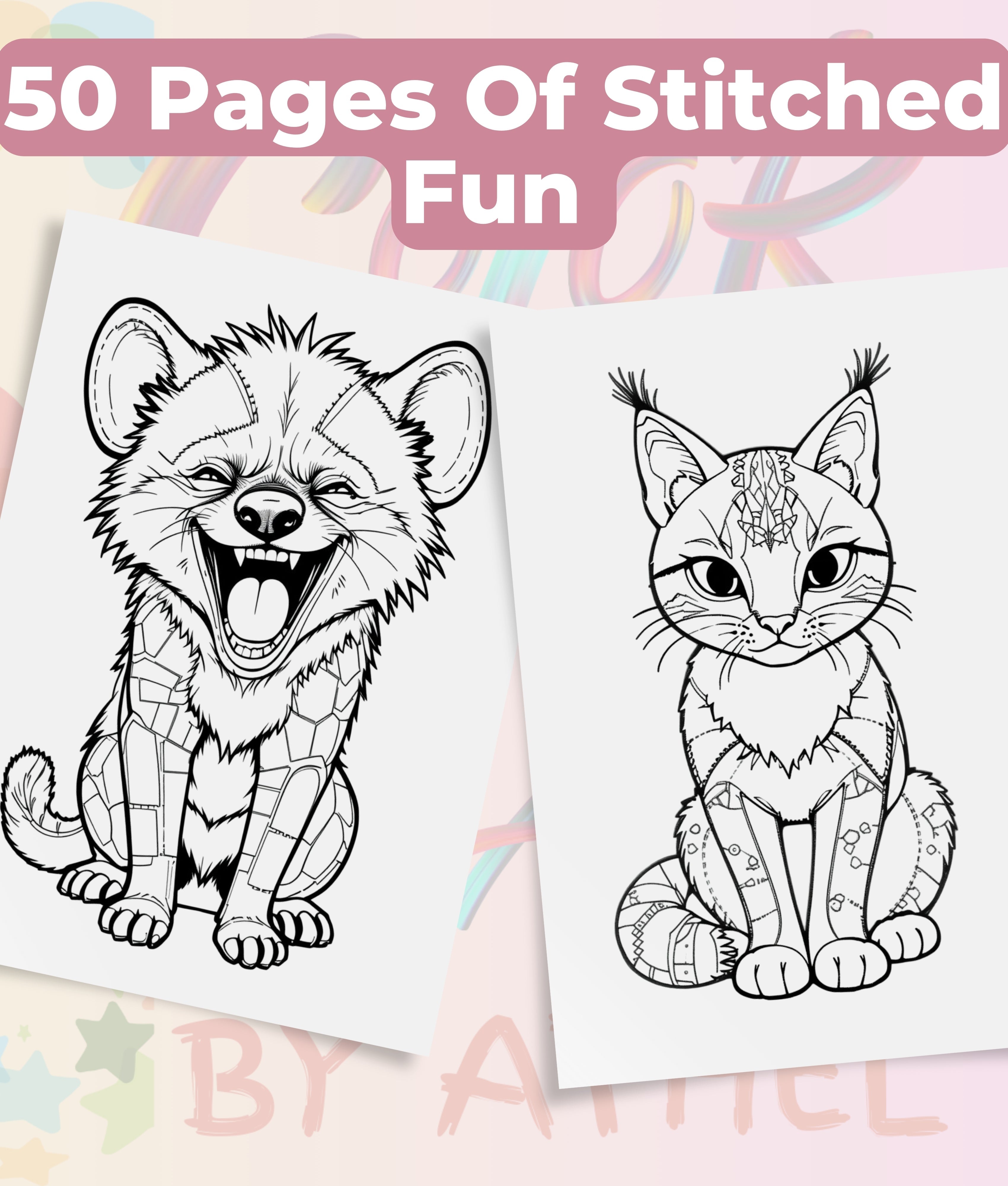 Patchwork Wild Animals Coloring Book Bundle