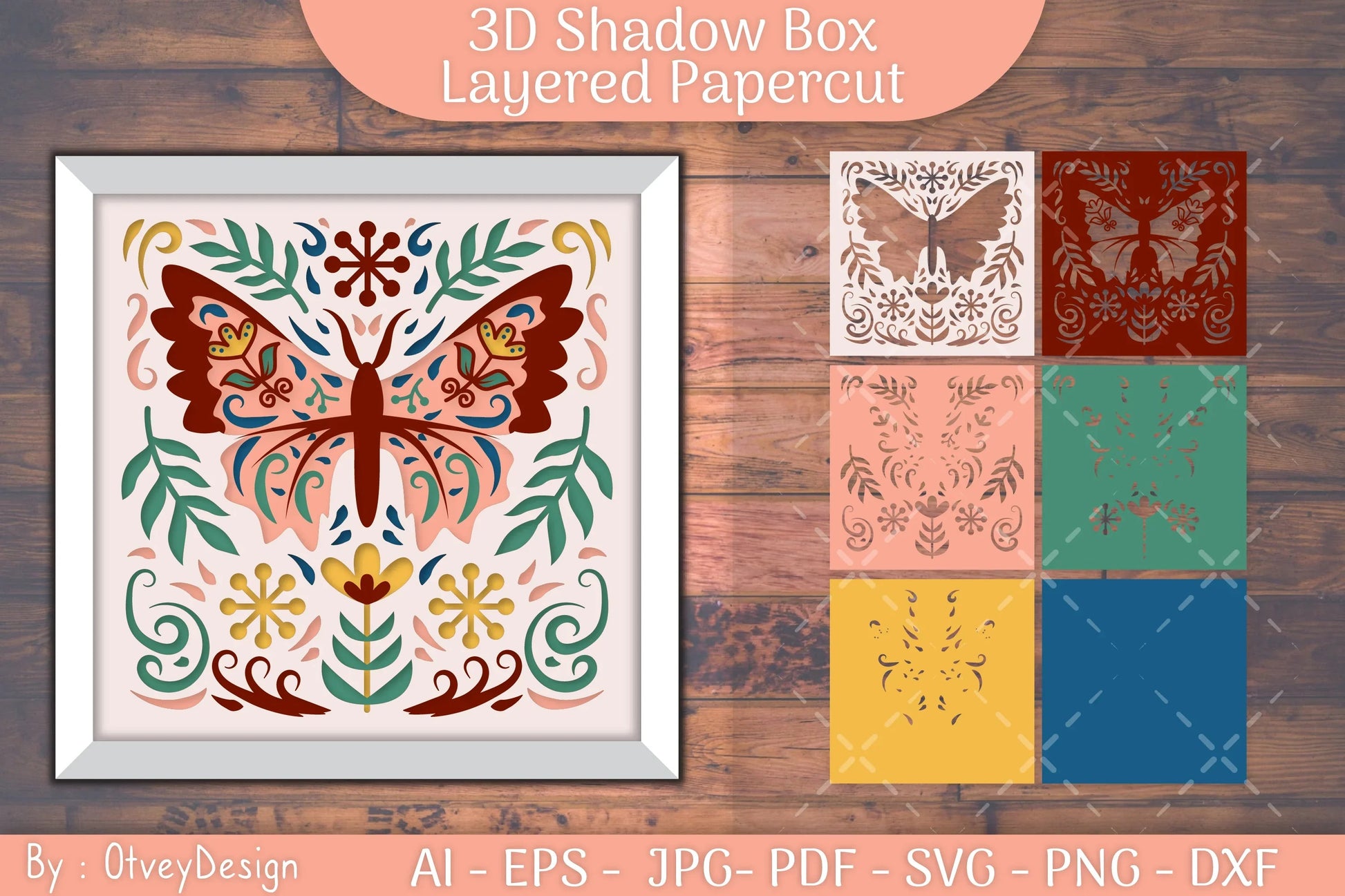 Butterfly Folk Art 3D Shadow Box SVG Bundle 6 - CraftNest - Digital Crafting and Art