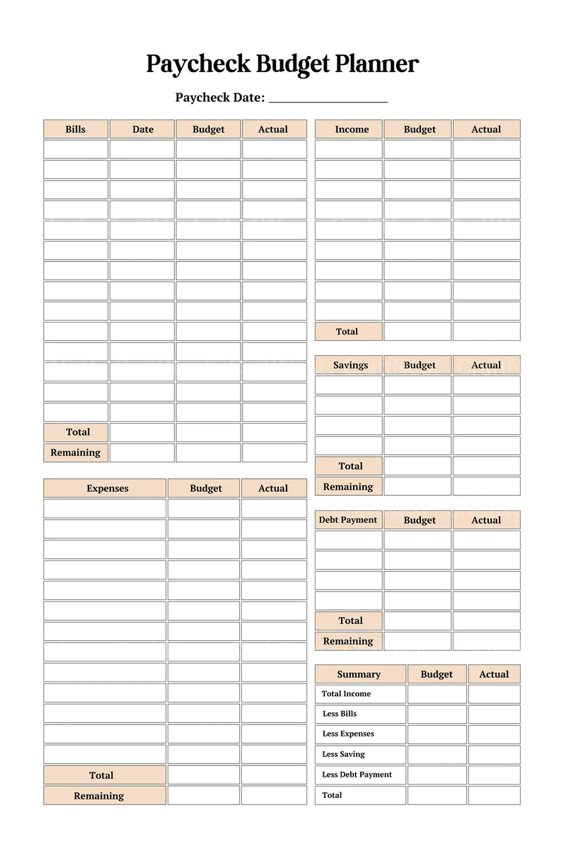 Paycheck Budget Planner for Effective Financial Management - CraftNest - Digital Crafting and Art