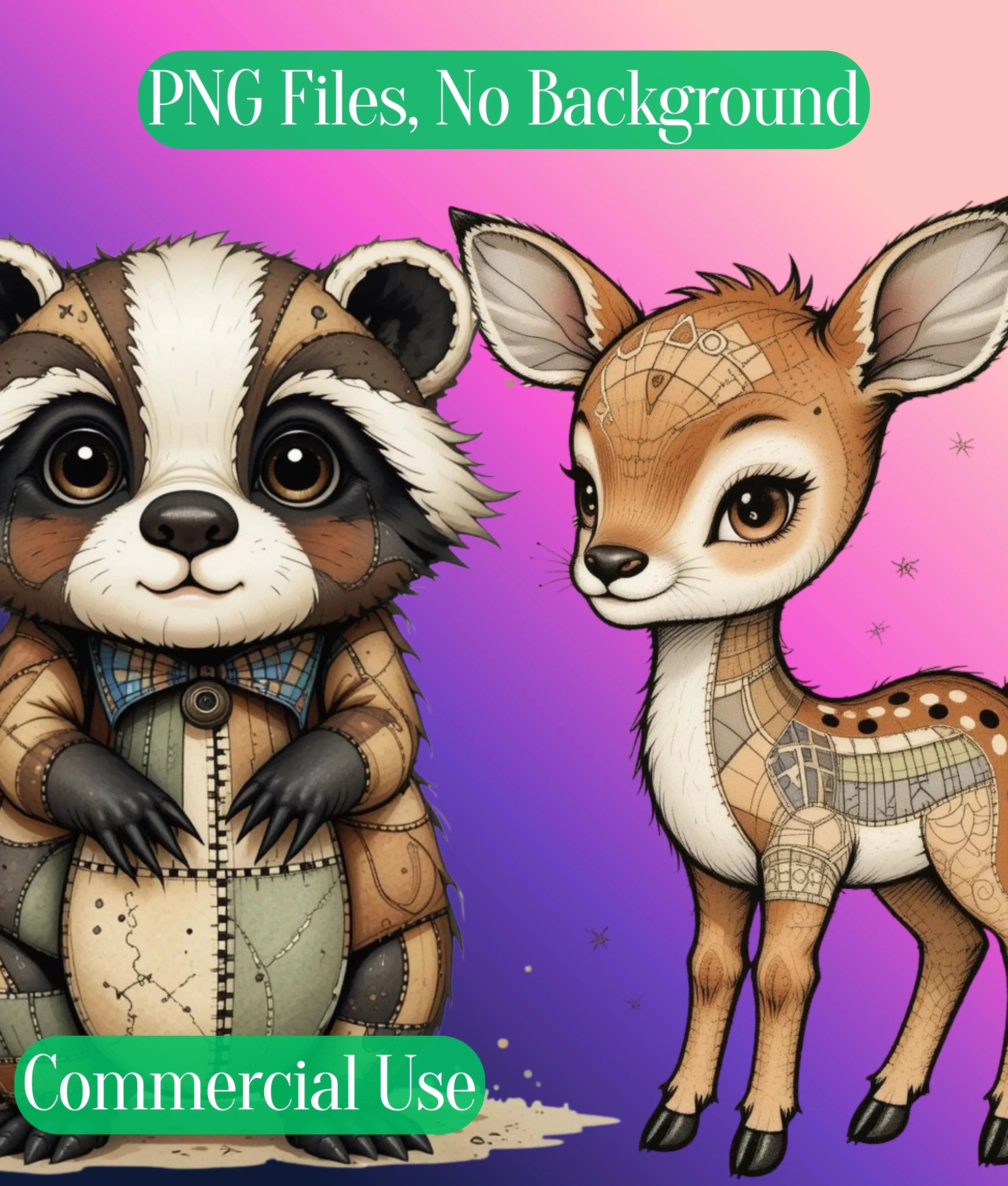 Patchwork Wild Animals Clipart Bundle - CraftNest - Digital Crafting and Art
