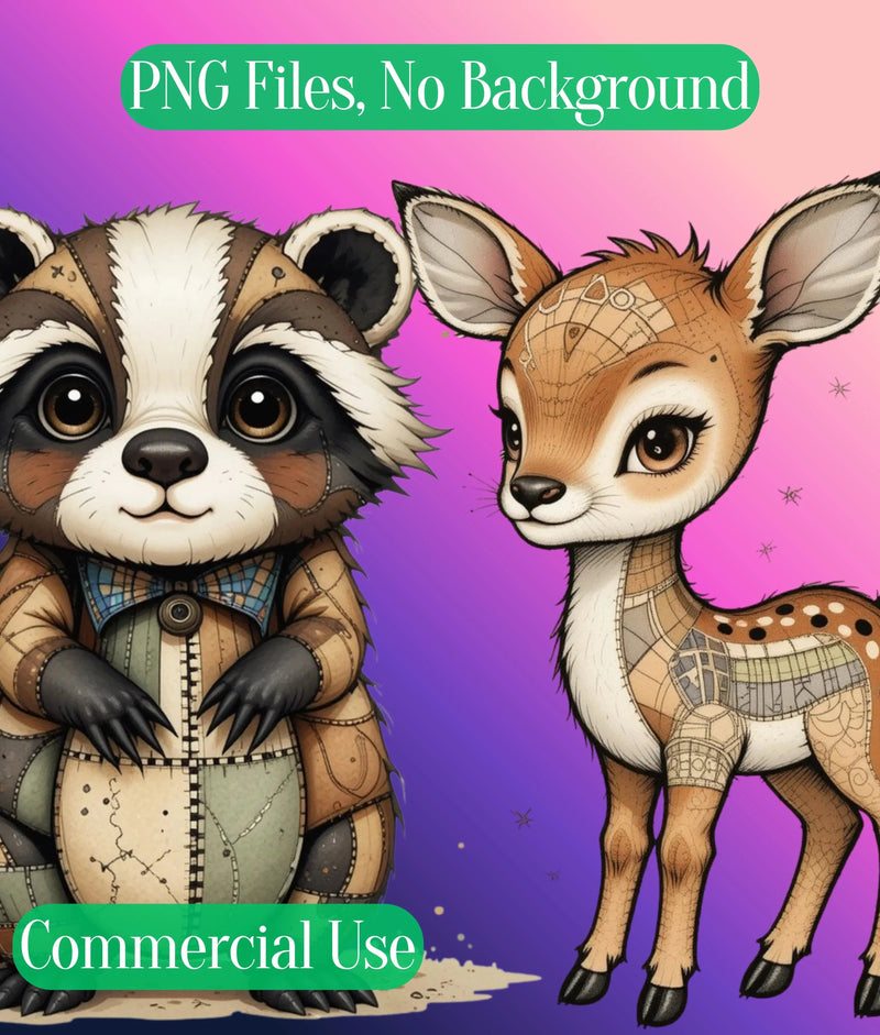 Patchwork Wild Animals Clipart Bundle - CraftNest - Digital Crafting and Art
