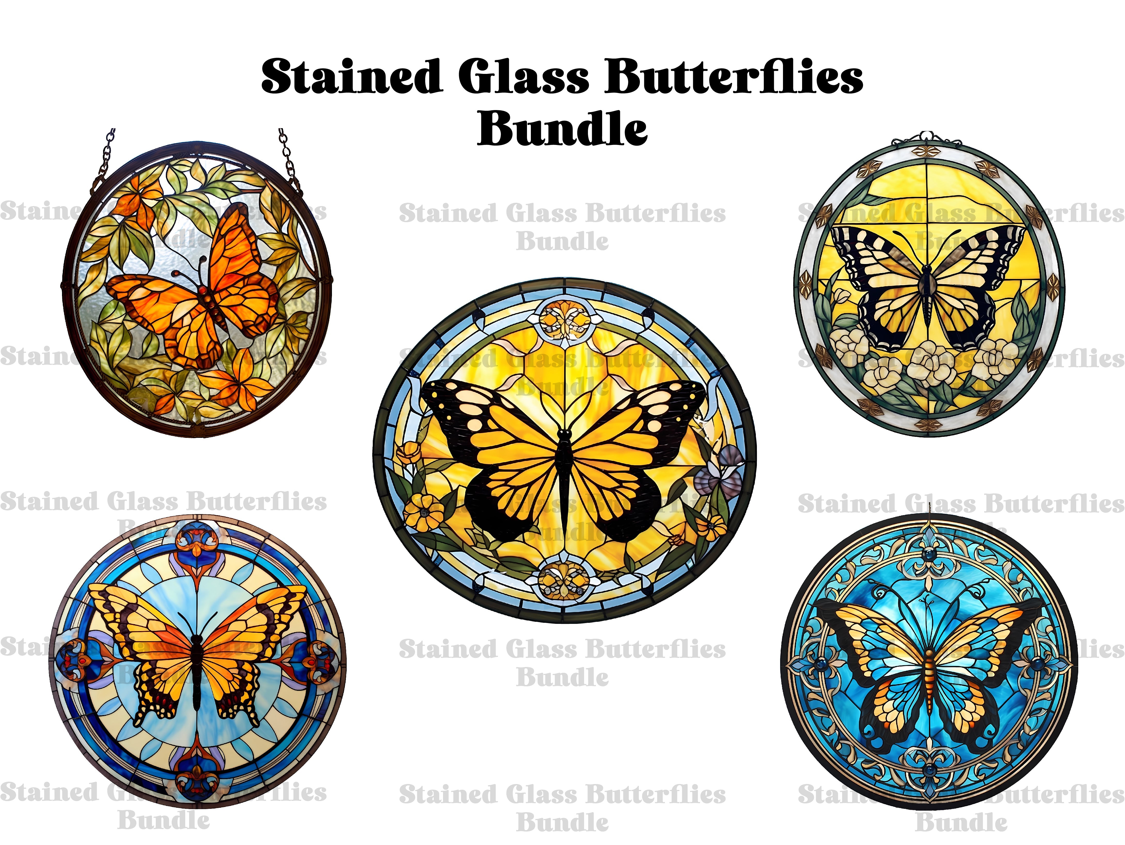 Stained Glass Butterflies Clipart - CraftNest