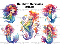 Rainbow Mermaids Clipart - CraftNest