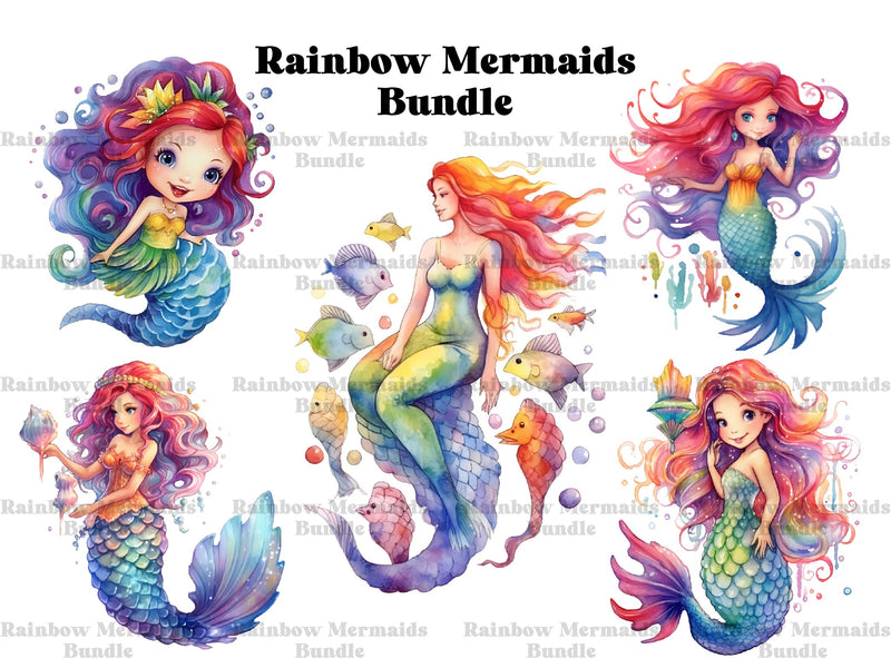 Rainbow Mermaids Clipart - CraftNest